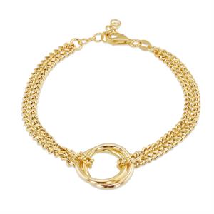 Faith & Brown Italian crafted 2 Rings Curb Chain Bracelet in 18K Gold Plated Sterling Silver 7" + 1" - 596522