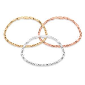 Faith & Brown Italian Crafted Set of Three Popcorn Bracelets in Sterling Silver, 18K Gold and Rose Gold Plated - 597636