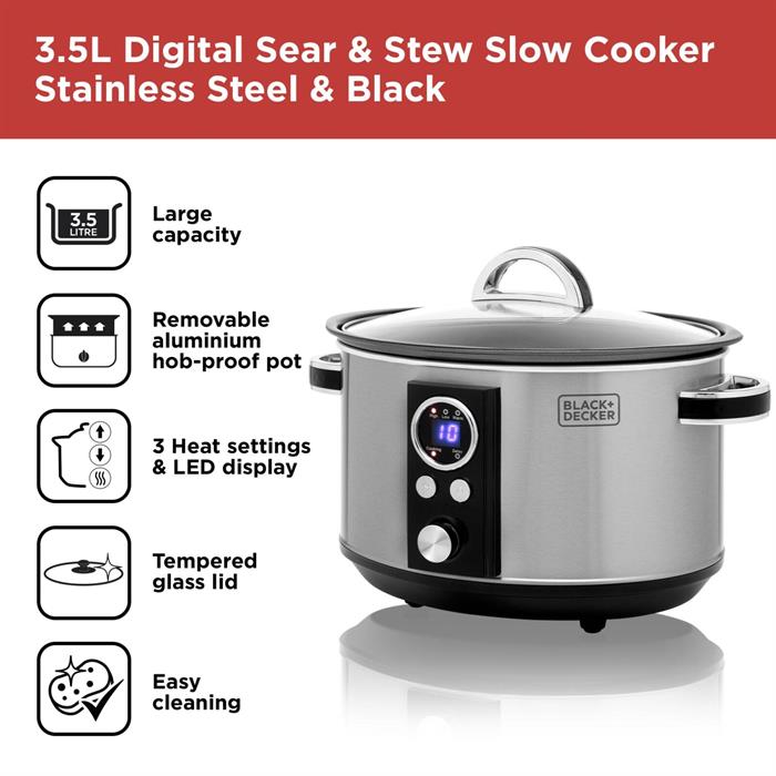 Black and Decker 3.5 Litre Digital Sear & Stew Slow Cooker  - 604104
