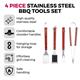 Tower 4 Piece BBQ Tool Set with Red Maple Wood Handles, Spatula, Fork, Tongs & Cleaning Brush - 609442