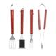 Tower 4 Piece BBQ Tool Set with Red Maple Wood Handles, Spatula, Fork, Tongs & Cleaning Brush - 609442