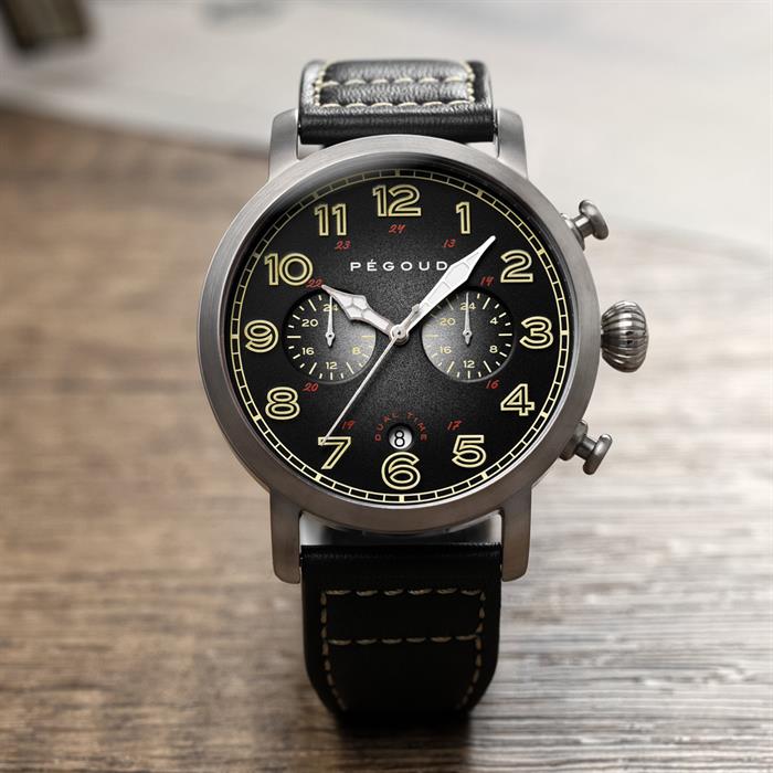 Pegoud Premiere Dual Time Watch with Leather Strap - 627184