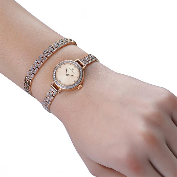 Accurist Ladies Rose Gold Stone Set 2 Piece Watch Gift Set  - 635878