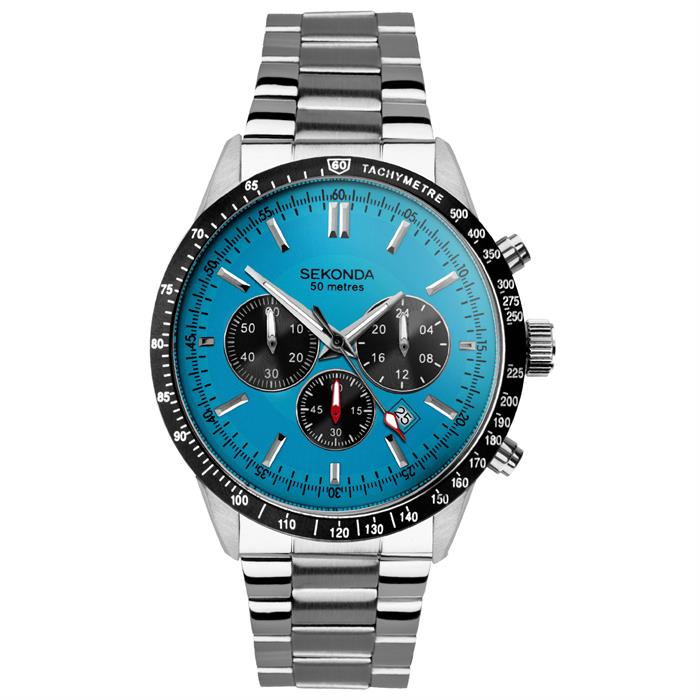 Sekonda Gents Sports Colour Dial Chronograph Watch with Stainless Steel Bracelet - 643945