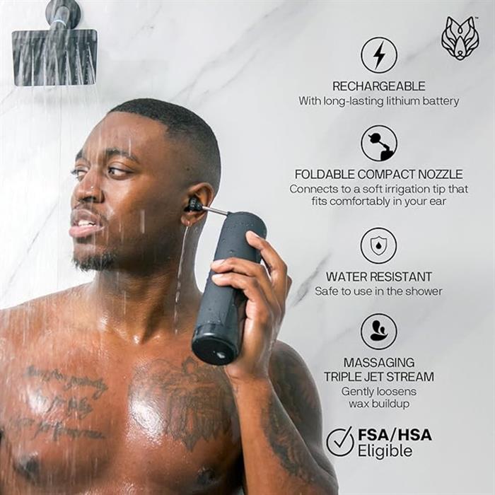 Black Wolf WUSH Re-Chargable Ear Cleaning Device 3 Black Tips, 3 White Tips, 1 x Cup and USB Cable - 644014
