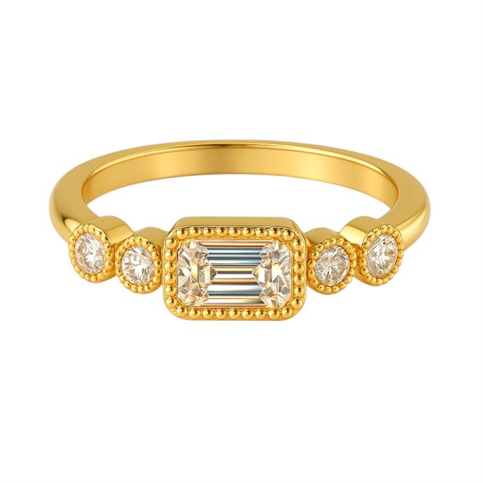 0.44ct SI Created Diamond Emerald Cut Stacker Ring (Gold Vermeil or Platinum Plated) - GV Size J/K