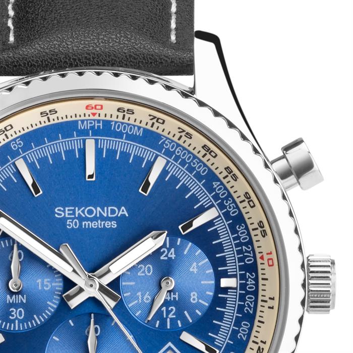 Sekonda Gents Blue Dial Chronograph Watch with Leather Strap - 727283