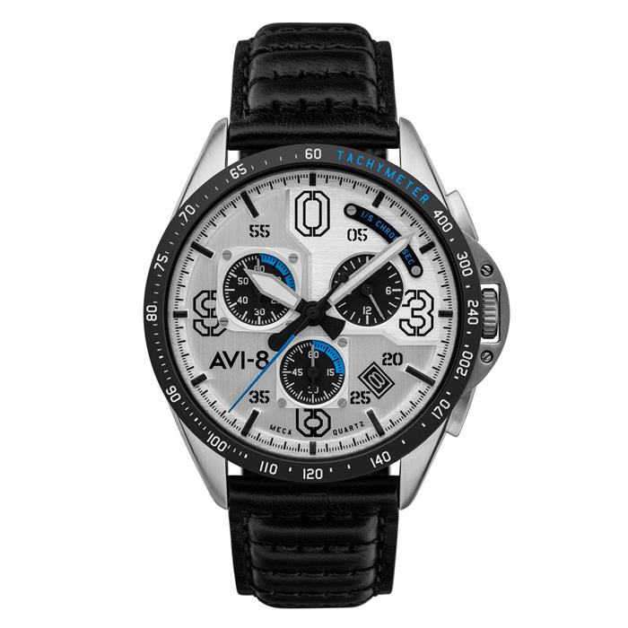 AVI-8 Pilot P-51 Mustang Blakeslee Meca-Quartz Command Pilot Watch with Leather Strap - Black