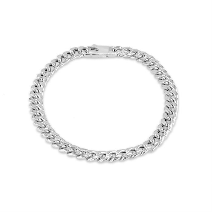Faith & Brown Italian Crafted Gents Sterling Silver Rounded Cuban Bracelet 8" - 766669