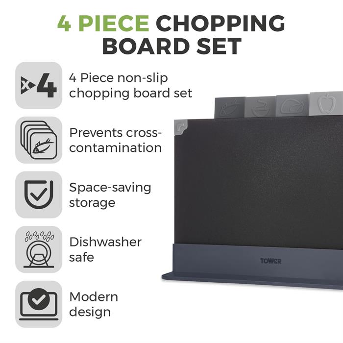 Tower 4 Piece Chopping Board Set with Stand - 782320