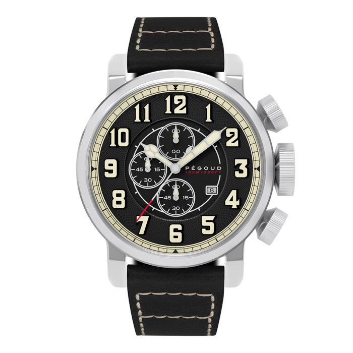 Pegoud Caudron Chronograph Watch with Leather Strap and Complimentary Gift - 790181
