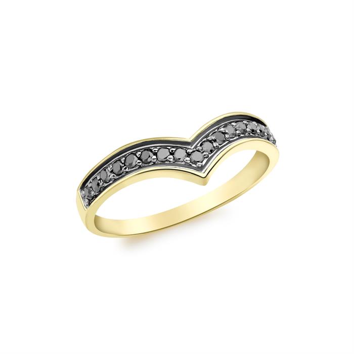 9K Yellow Gold Black Diamond Wishbone Ring - 795744