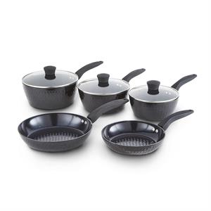 Tower T900130 Diamo 5 Piece Cookware Set - 18cm/20cm/22cm Saucepans with Tempered Glass Lids. 20cm/24cm Frying Pans, Black Diamond Non-Stick Ceramic Coating - 806977