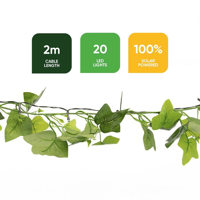 Gardenwize Solar Ivy Outdoor String Lights 2m - Twin Pack (4m in Total) - 813439