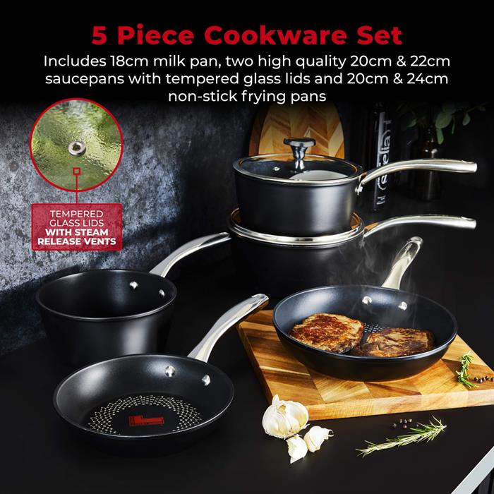 Tower SmartStart Ultra Forged 5 Piece Cookware Set - Induction Safe and Oven Safe up to 220° - 846566