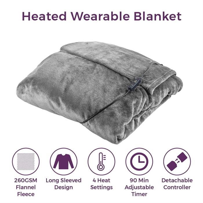 Carmen Heated Wearable Blanket with 4 Heat Settings and 90 Min Automatic Timer 183cm x 155cm - 859518
