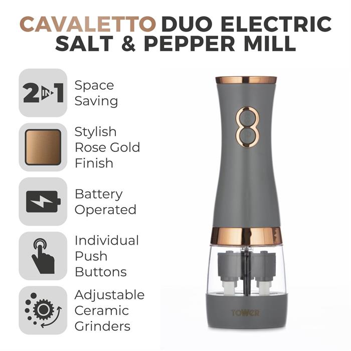 Tower Electric Salt and Pepper Mills, Battery Operated with Adjustable Ceramic Grinders - 862946