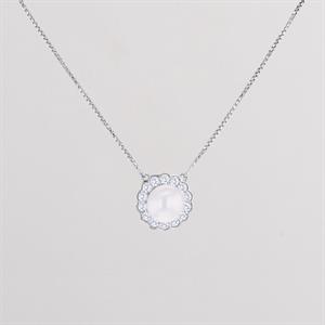 Faith & Brown Nortia Freshwater Pearl and Zircon Necklace in Sterling Silver (18 + 2”) - 872058