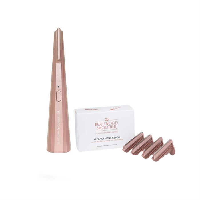 Hollywood Smoother Sonic Dermaplaner and Heads - Facial Hair Removal & Skin Exfoliation - Rose Gold