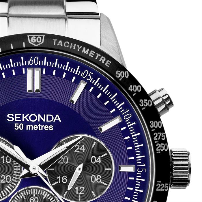 Sekonda Gents Sports Navy Dial Chronograph Watch with Stainless Steel Bracelet - 917683