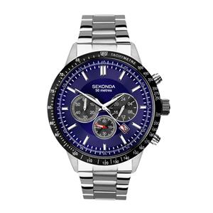 Sekonda Gents Sports Navy Dial Chronograph Watch with Stainless Steel Bracelet - 917683