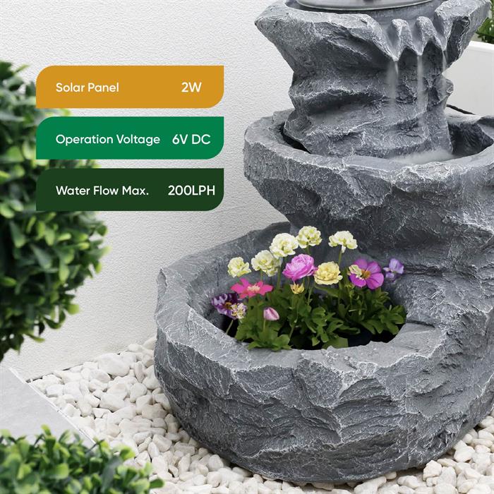 Gardenwize Cascading Rock Solar Powered Water Feature & Rock Planter - 931643