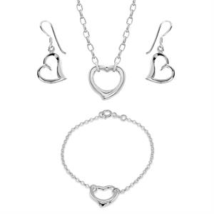 Faith & Brown Italian Crafted Open Heart Necklace, Bracelet and Earring Set in Sterling Silver - 939401