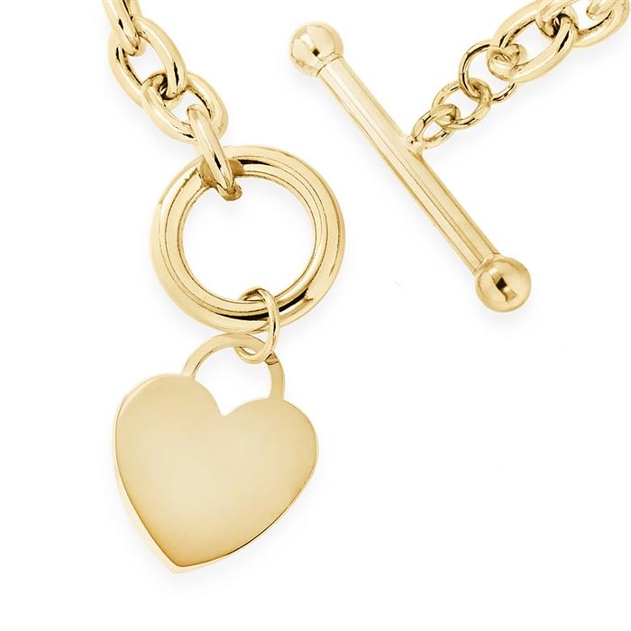 Faith & Brown Italian Crafted 9K Gold T-Bar Heart Charm Belcher Bracelet - 7" Belcher Bracelet