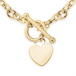 Faith & Brown Italian Crafted 9K Gold T-Bar Heart Charm Belcher Bracelet - 954494