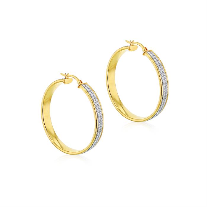 Faith & Brown 18K Gold Plated Sterling Silver 'Catwalk' Stardust Hoop Earrings 40mm - 18K Yellow Gold Plated