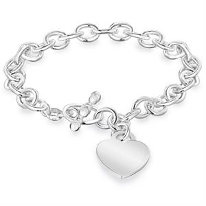 Faith & Brown Italian Crafted Luxury T-bar Belcher Bracelet with Heart Charm in Sterling Silver 7.5" - 974230
