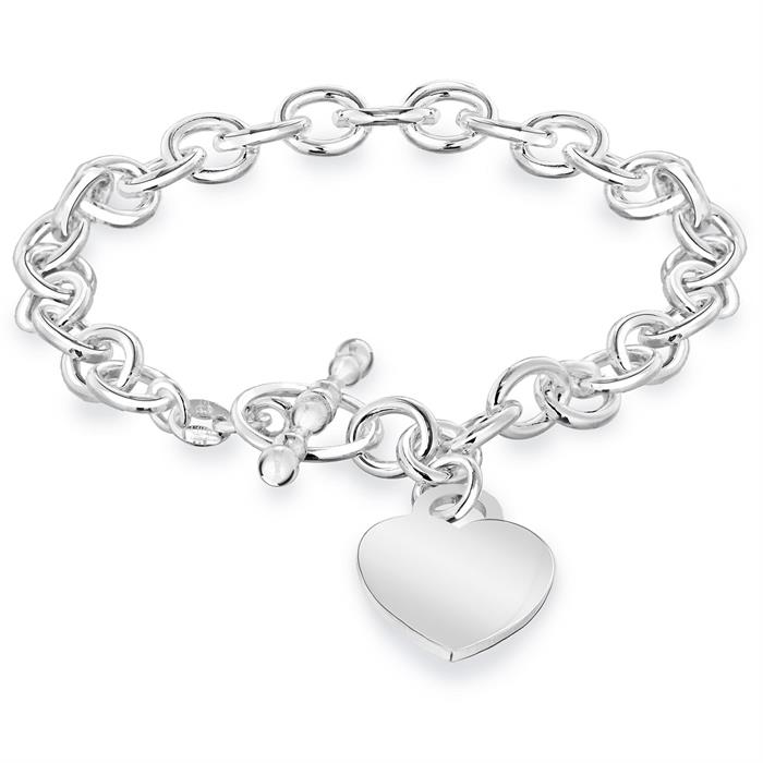 Faith & Brown Italian Crafted Luxury T-bar Belcher Bracelet with Heart Charm in Sterling Silver 7.5" - 974230