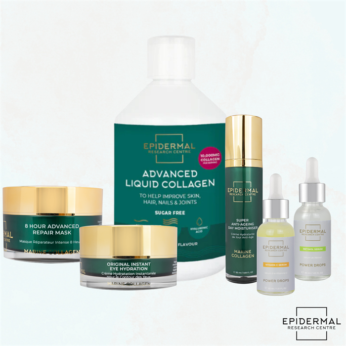ERC Marine Collagen 6 Piece Collection inc. Collagen, Day Cream, Eye Cream, Mask, Vitamin C & Retinol Power Drops - 994340