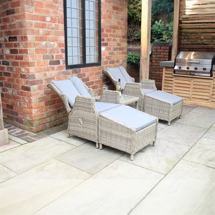 WENTWORTH 5pc Deluxe Gas Reclining Chair Set : 2 Gas Operated Recliners 1 x Coffee Table + 2 Stools - 997655